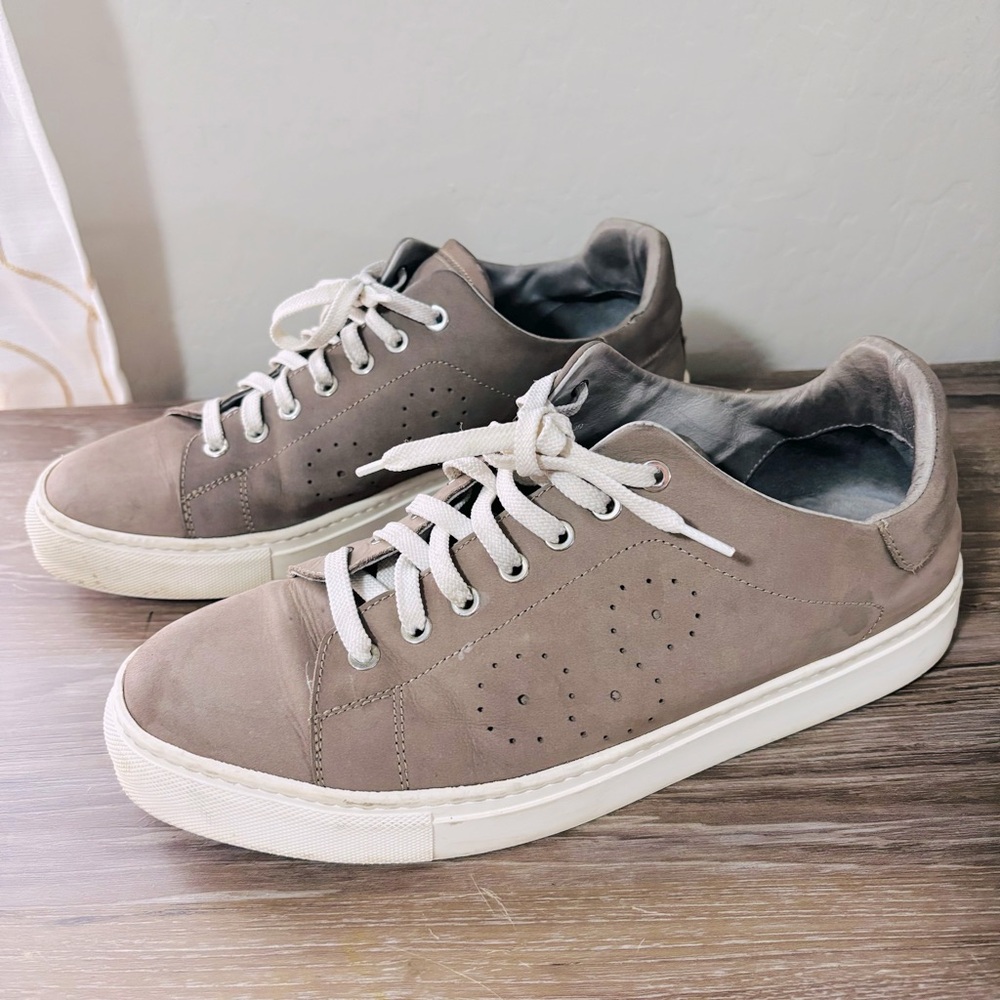 Bugatchi Taupe Suede Low-Top Sneakers with White Soles